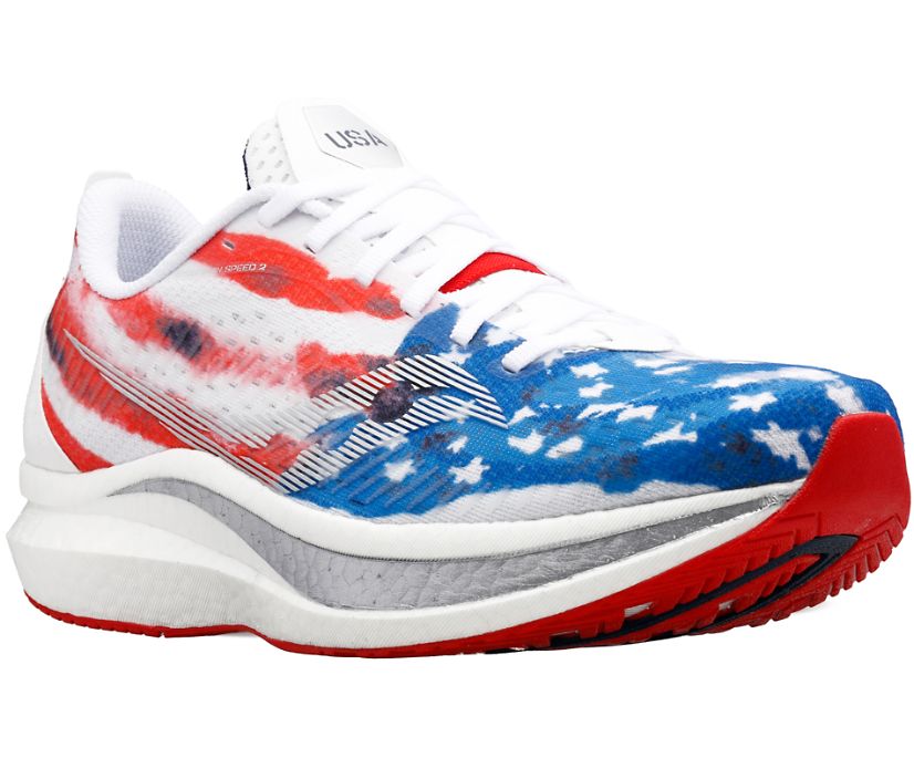 Chaussures Running Saucony Stars & Stripes Endorphin Speed 2 Homme Rouge Blanche Bleu | S14090-7