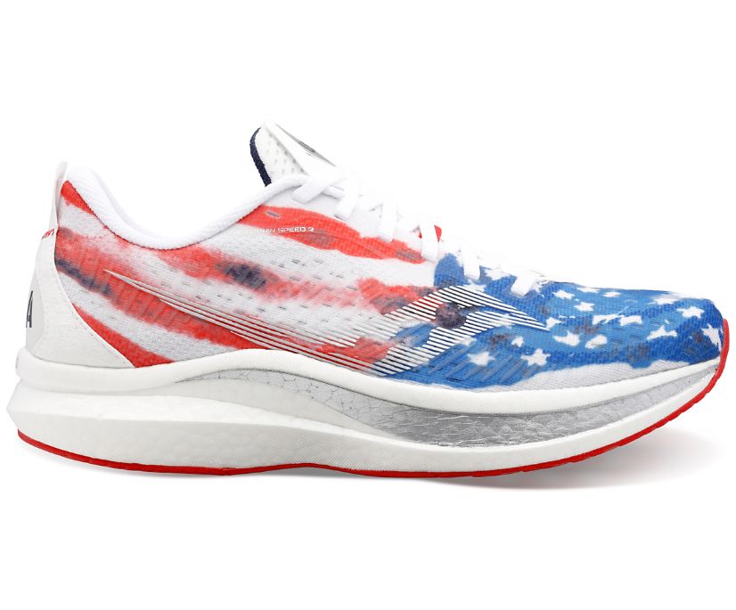 Chaussures Running Saucony Stars & Stripes Endorphin Speed 2 Homme Rouge Blanche Bleu | S14090-7